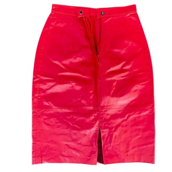 Dresses & Skirts - Vintage Red Leather Pencil‎ Skirt Size 7/8 High Waist Moto Y2K Mob Wife 80's